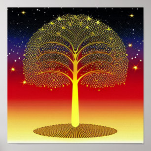 Poster Arbre d'or au coucher du soleil