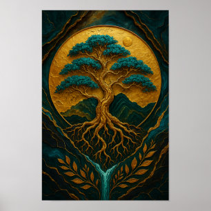 Poster Arbre d'or de la vie Nature mystique