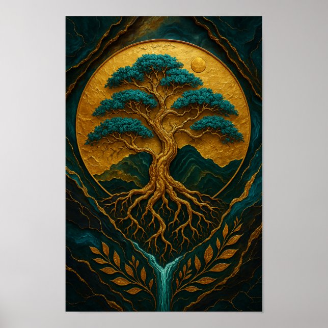 Poster Arbre d'or de la vie Nature mystique (Devant)