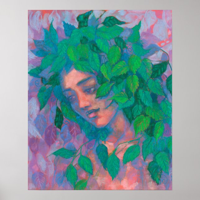 Poster Arbre Dryad Spirit Vert Feuilles Surreal Imaginair (Devant)