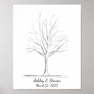 Poster Arbre du livre d’or de mariage à empreinte digital