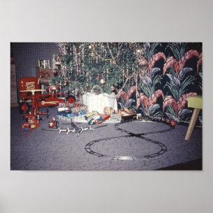 Poster Arbre du milieu du siècle de Noël et jouets Vintag