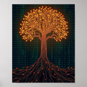 Poster Arbre d'une carte à circuit lumineux