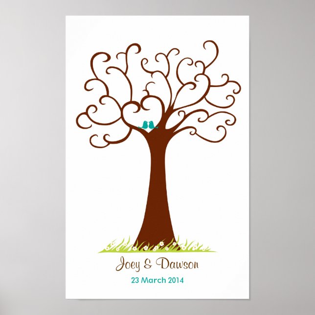 Poster Arbre empreintes mariage - Heartastic (Blanc) (Devant)