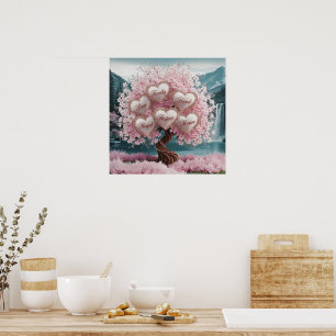 Poster Arbre en fleur de cerisier 3D avec Parties scintil