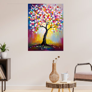 Poster Arbre en fleurs coloré