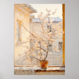 Poster Arbre en floraison sur une tige de fenêtre