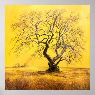 Poster Arbre en lumière d'or
