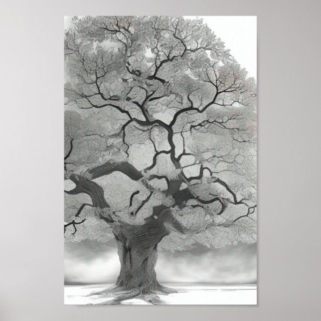 Poster Arbre en nuances de gris (Devant)