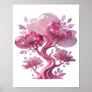Poster Arbre en verre rose vibrant Texte 3D en PINK GLASS