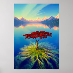 Poster Arbre épineux qui pousse sur le lac enchanté