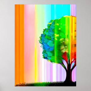 Poster Arbre et ciel de couleur arc-en-ciel
