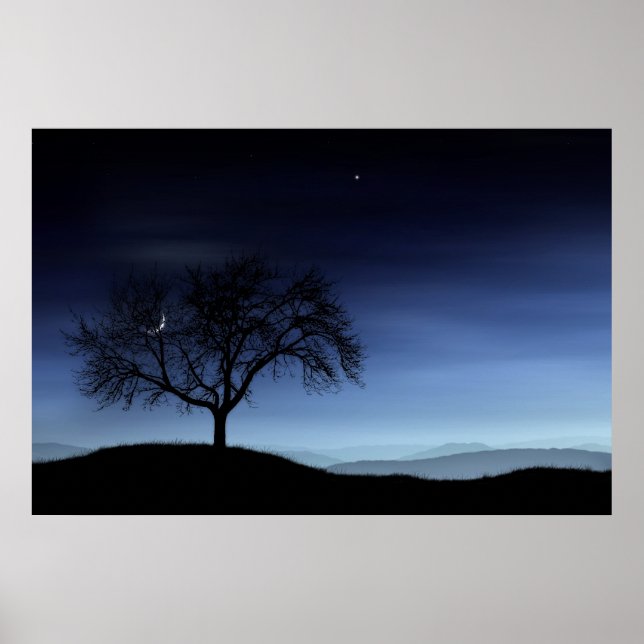 Poster Arbre et lune (Devant)