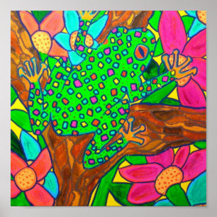 Poster Arbre exotique Grenouille Tropical Rainforest Folk