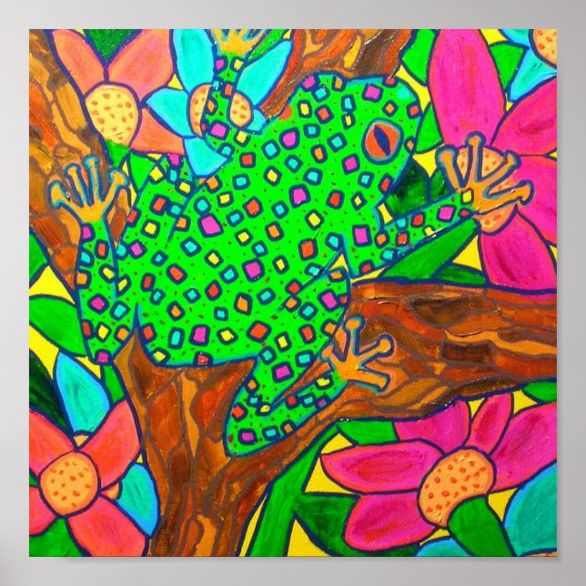 Poster Arbre exotique Grenouille Tropical Rainforest Folk (Devant)