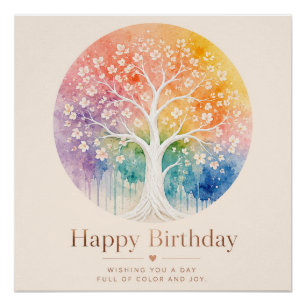 Poster Arbre Fleurissant Arc-en-Ciel Anniversaire Joie