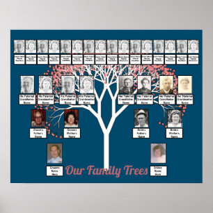 Poster Arbre fractal rose en fleurs Bleu 2 Arbres de fami