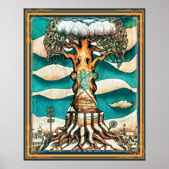 Poster Arbre géant et neige (Devant)