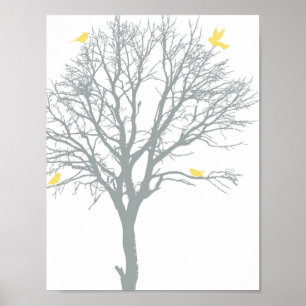 Poster Arbre généalogique avec les oiseaux jaunes