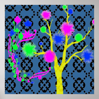 Poster Arbre graphique en couleurs néon