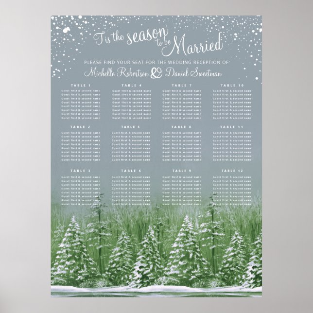 Poster Arbre gris de mariage d'hiver 12 tables (Devant)