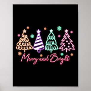 Poster Arbre néon de Noël Merry And Bright