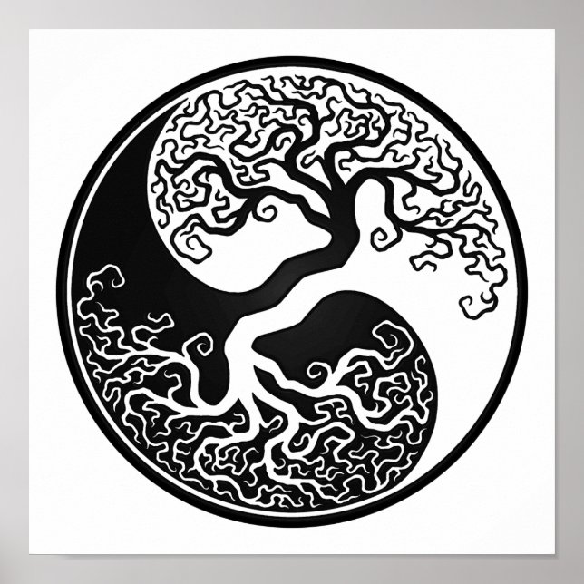 Poster Arbre noir de vie personnalisable Yin Yang (Devant)