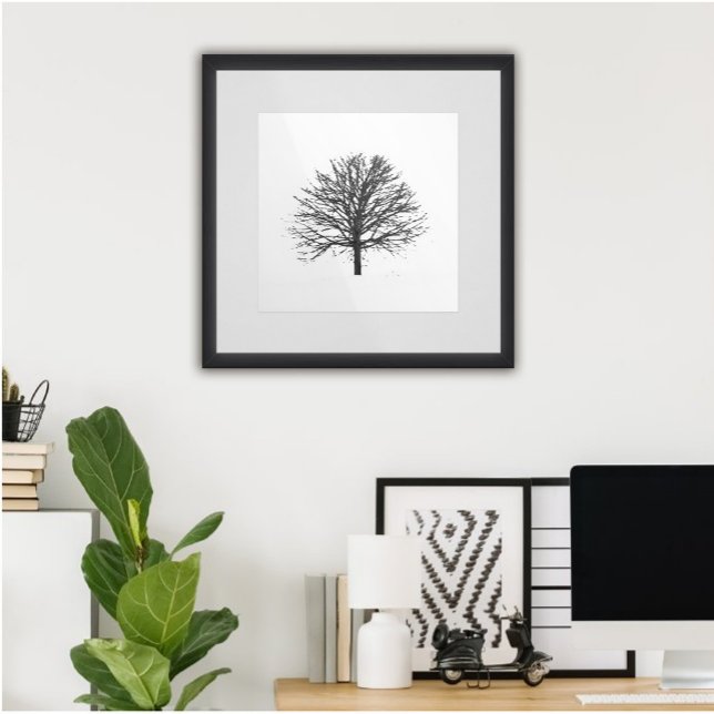 Poster Arbre noir sans feutre Lone en hiver (#zazzlemade #treewallart #wintertree #leaflesstree #blacktree #treeartforwall#treeautumn#baretree )