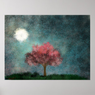 Poster arbre rose de lune de minuit