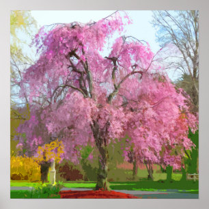 Poster Arbre rose fleurissant vibrant au printemps