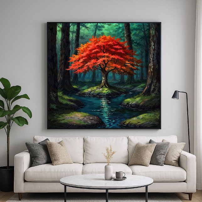 Poster Arbre rouge - Style d'illustration de la nature dy (Créateur téléchargé)