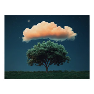 Poster Arbre serein et nuage - Ciel de nuit relaxant