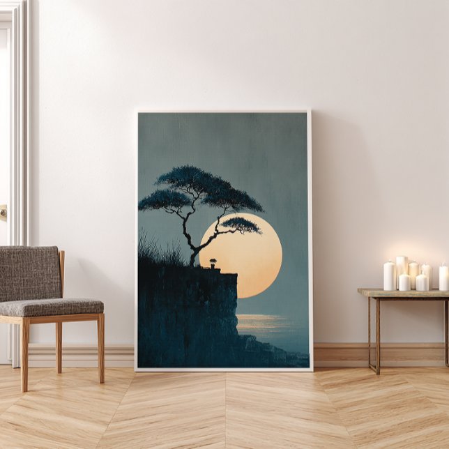 Poster Arbre Solitaire Cliff Mur Zen Art- Décor Minimalis (Créateur téléchargé)