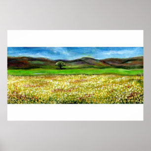POSTER ARBRE SOLITAIRE DANS LE CHAMP DE FLEURS JAUNES, TO