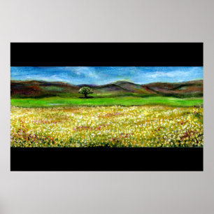 POSTER ARBRE SOLITAIRE DANS LE CHAMP DE FLEURS JAUNES, TO