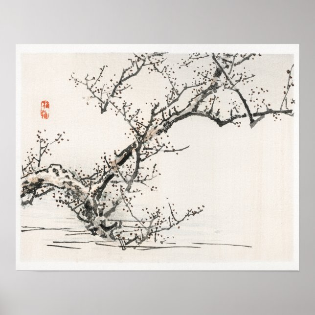 Poster Arbre sur fond d'eau par Kōno Bairei (Devant)