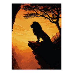 Poster Arbre sur une falaise au coucher du soleil avec si