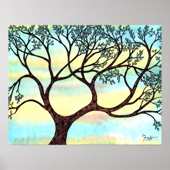 Poster Arbre sur Vellum avec Arrière - plan aquarelle (Devant)