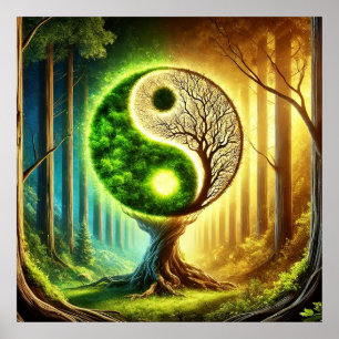 Poster Arbre symbolique avec motif Yin Yang