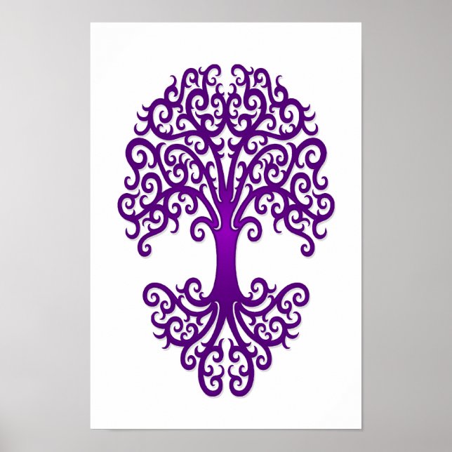 Poster Arbre tribal de vie violet sur blanc (Devant)