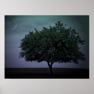 Poster arbre unique avec lune et étoiles