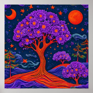 Poster Arbre Violet Mystique Toile de Fond Fantastique Rê