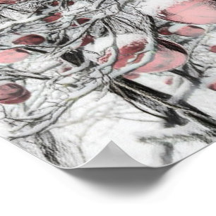 Poster Arbres à neige vintages avec ornements en dessin