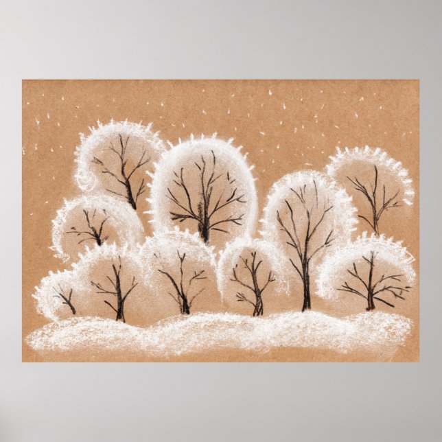Poster Arbres blancs décoratifs. Branches d'hiver. Un man (Devant)