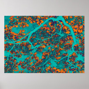 Poster Arbres colorés verts et orangers