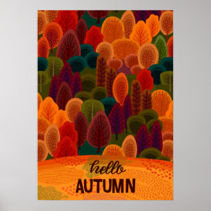 Poster Arbres d'automne colorés modernes, Bonjour Automne