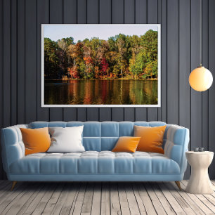 Poster Arbres d'automne de l'autre côté de la rivière