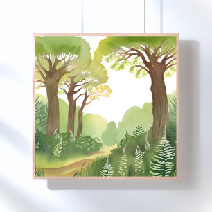 Poster Arbres de la forêt verte   Aquarelle Naturelle Bel