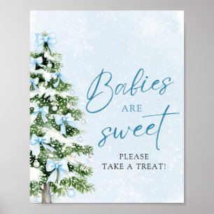 Poster Arbres de Noël aux Rubans Bleus Bébés Sont Mignons