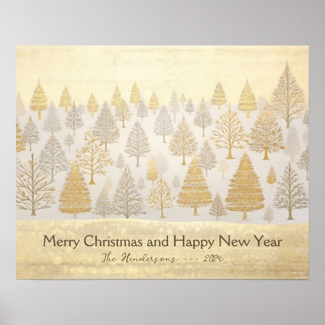 Poster Arbres de Noël en argent d'or (Devant)